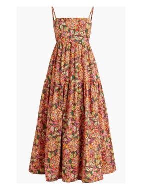 J. Crew Factory Floral Midi Dress in Orange, Pink & Green